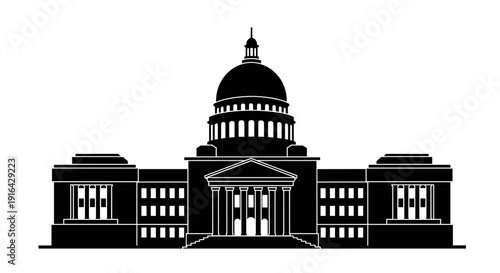 Wallpaper Mural Monochrome illustration of a grand neoclassical capitol-style building with a central dome and surrounding wings. Torontodigital.ca