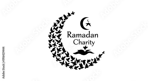 Ramadan Charity emblem featuring crescent moon and stars surrounding a circular wreath.
