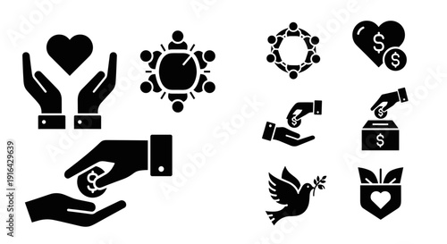 Wallpaper Mural Assorted volunteer and care icons depicting teamwork, support, and community. Torontodigital.ca