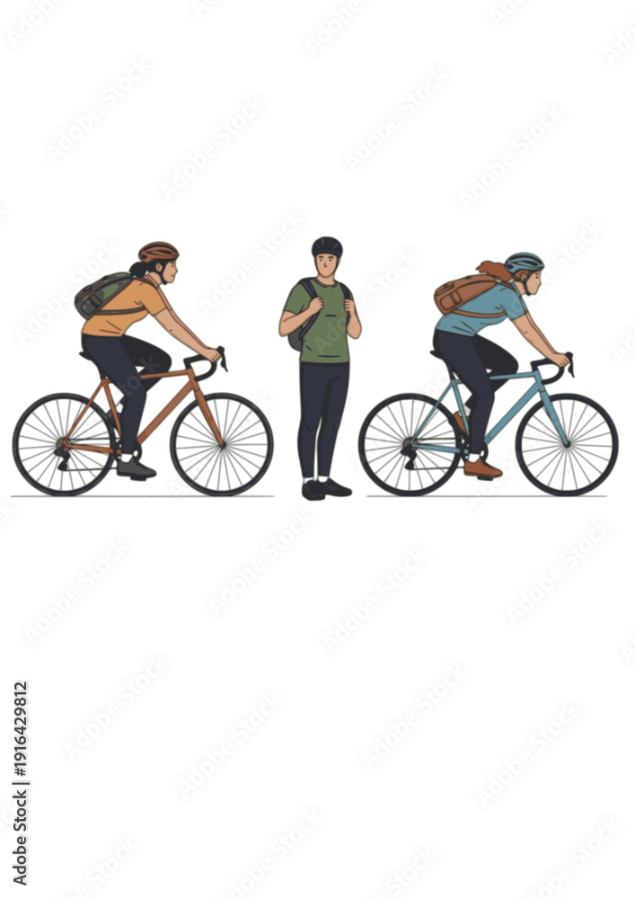 Naklejka premium Food delivery cyclist with thermal backpack gig economy courier silhouette vector