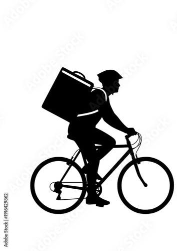 Food delivery cyclist with thermal backpack gig economy courier silhouette vector