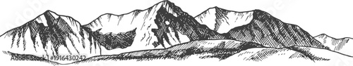 Rock cliffs mountain range. Hand drawn peaks