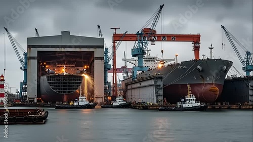 Shipbuilding Industry Large Vessel Under Construction.
