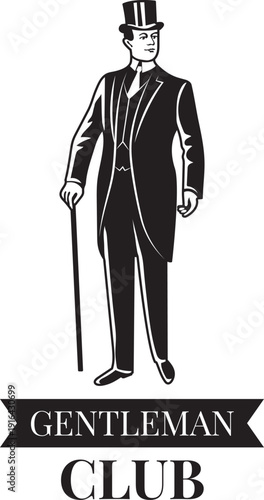 Victorian man black silhouette on gentleman club logo