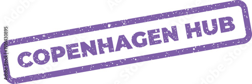 Grungy rectangular rubber mark showcasing Copenhagen Hub text, representing a central point or network connection