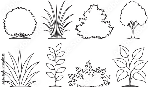 Plant and shrub silhouette vector set featuring diverse botanical shapes