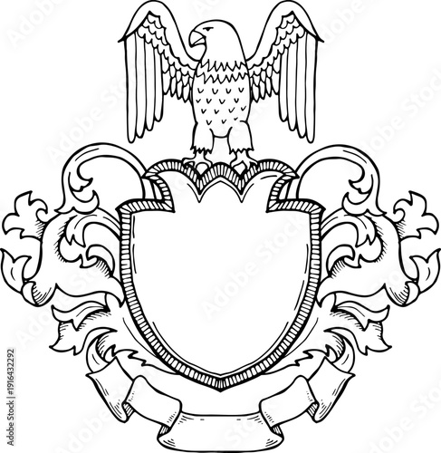 Medieval crest with classic ornament. Old chivalry emblem