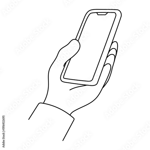 スマホを手に持つアイコン シンプルなモノクロピクトグラム