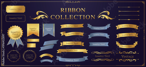 Ribbon decoration design set and antique borders and frames design