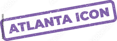Grungy rectangular stamp graphic featuring the words Atlanta Icon, excellent for representing significant city landmarks or places