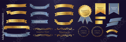 Ribbon decoration design set and antique borders and frames design