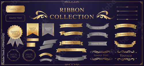 Ribbon decoration design set and antique borders and frames design