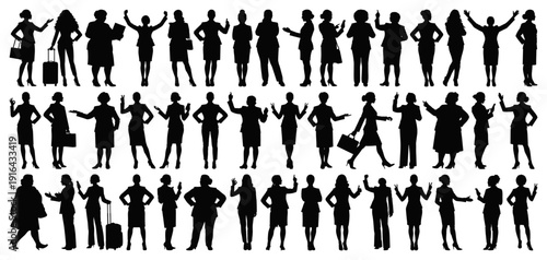 Professional Business Woman Silhouette Big Collection in Various Poses and Actions Isolated on Transparent Background