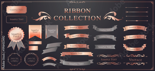 Ribbon decoration design set and antique borders and frames design