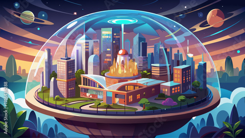 Very beautiful underground smart city carved beneath a luminous glass dome, combining geothermal energy systems, biophilic interiors, and adaptive lighting to create resilient urban habitats for 2035.