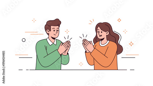 Illustration of smiling characters clapping hands in celebration