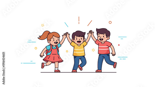 Happy cartoon children high-fiving | group of kids celebrating and having fun
