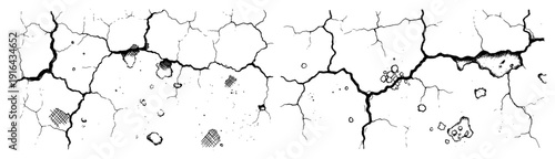 Detailed hand drawn vector sketch of a cracked dry earth texture with many interconnected fissures and lines