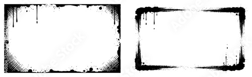 Set of two rectangular grunge frames with dripping ink edges and distressed paint splatter border