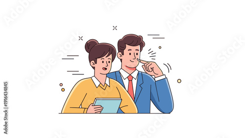 Cartoon illustration of cheerful caucasian business team collaboration