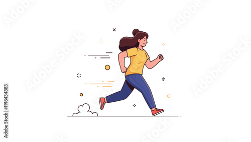 Female runner in motion: young adult caucasian woman jogging with dynamic style