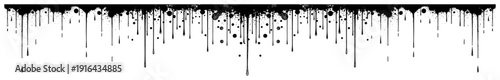 Horizontal grunge border with black ink paint drips and splatters running down the page