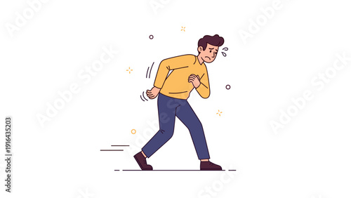 Illustration of young caucasian male walking while experiencing fatigue