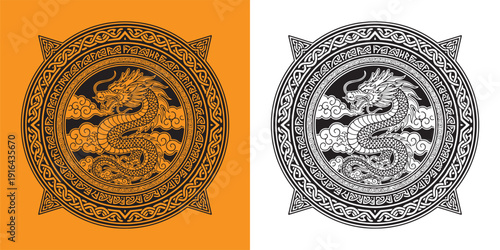 Imperial Chinese Dragon Mandala with Celtic Knot and Runes