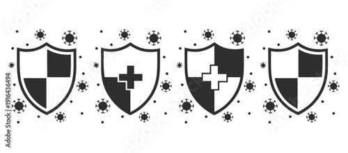 Immunity icons symbol sign badge, vector design, simple line black and white color illustration collection sets, health, protection, and medical concept