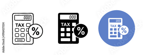 Tax calculator icons: minimalistic, black and white, and blue circle designs