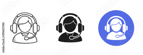 Customer support icon set featuring headset styles in different designs