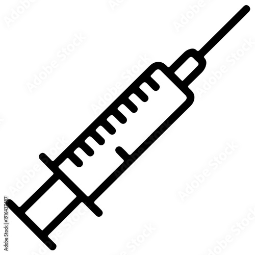 A simple line drawing of a medical syringe
