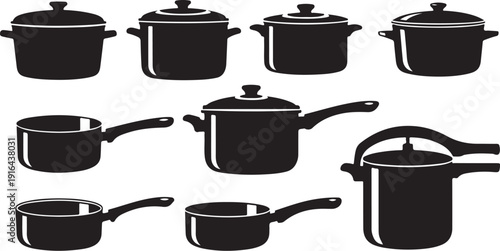 Collection of black cookware and pots with handles