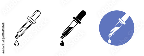 Set of eyedropper icons in various styles including blue circle