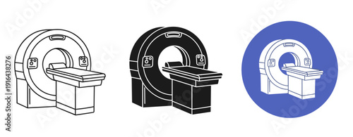 Mri machine icons: black and white outlines with blue background