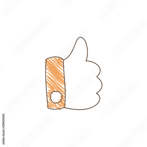 A thumbs up like gesture with partial orange hatching fill and sketchy outline simple minimalistic icon with uneven lines and casual doodle style Line art vector illustration