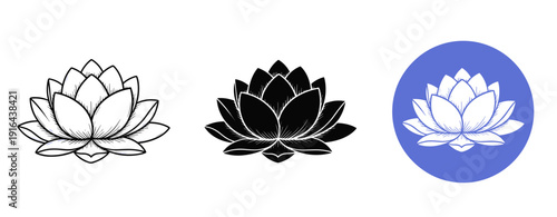 Black and white lotus designs with blue circle background