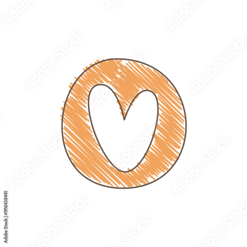 A latte art heart shape without milk froth featuring a loose outline and textured shading in warm brown tones simple minimalist sketch with artistic spontaneous style Line art vector illustration