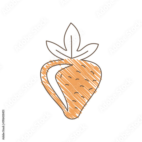 A strawberry with light orange shading small seeds and simple leaves on top minimalistic sketch with loose uneven lines and warm summery tones Line art vector illustration