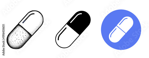 Three styles of capsule icons: dotted, solid, and circular on blue