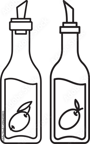 Two outline bottles for olive oil and vinegar, suggesting healthy cooking, Mediterranean cuisine, and kitchen essentials.