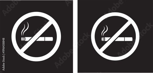 Two white no smoking signs with cigarettes on black background, clearly indicating a smoke-free environment.