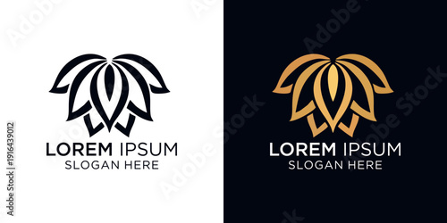 Elegant palm tree/golden woseven wolf tails/ up side down lotus logo designs with luxury purpose perfect for businesses seeking a modern brand luxury identity 