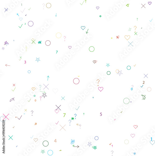 Multicolored abstract symbols and scattered silhouette
