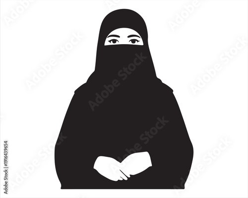 Muslim Woman Wearing Niqab Modest Islamic Female Portrait Minimal Line Art Vector Illustration