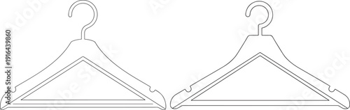 Two outline clothing hangers presented in a minimalist style, symbolizing fashion, retail, and organization.