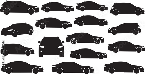 Collection of various car silhouettes on white background