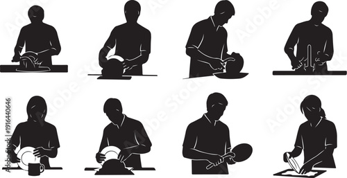 Silhouette of a man performing various daily activities sequence