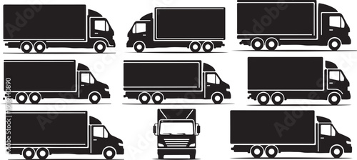 Collection of various truck silhouettes in black and white