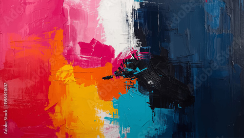 Abstract expressionist painting with bold brushstrokes and vibrant colors, a modern artwork.